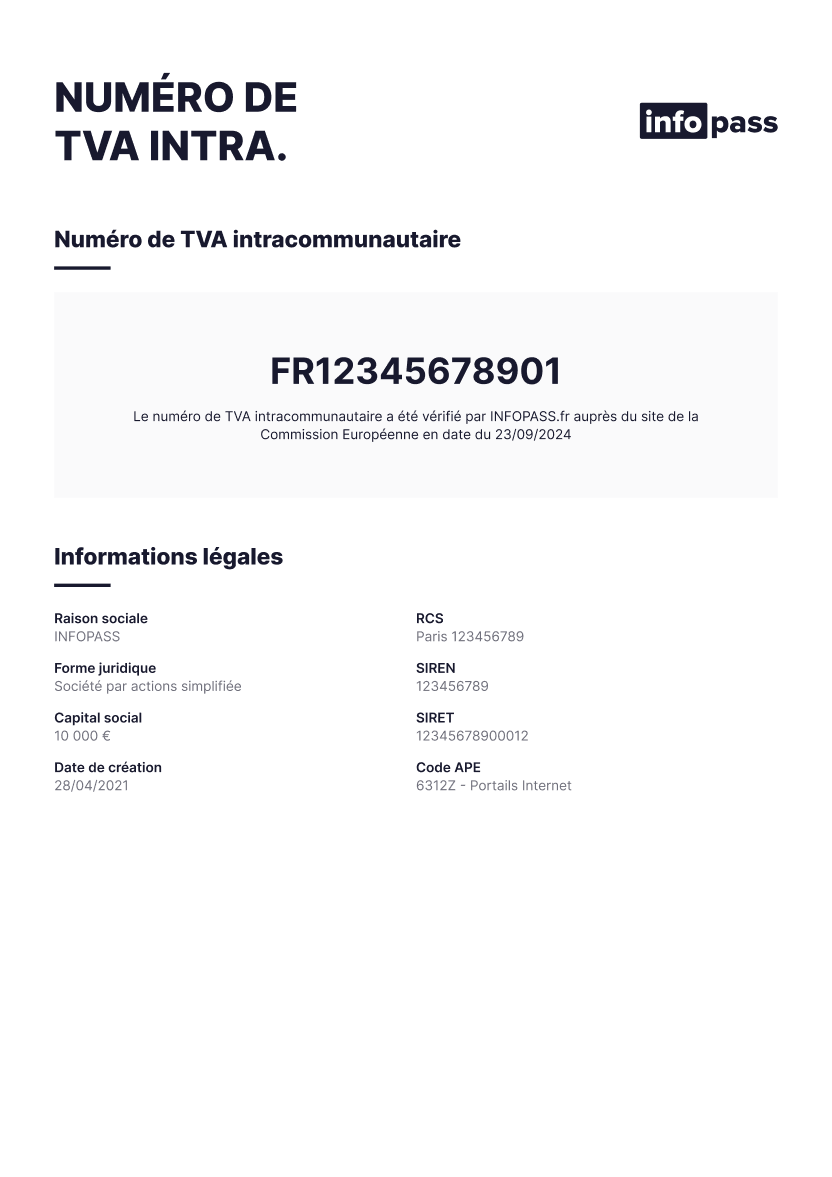 Document Numéro de TVA d’une entreprise : vérification et analyse