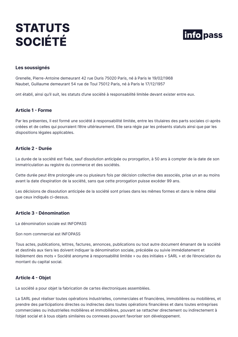Document Statuts d’entreprise : consultation et analyse légale