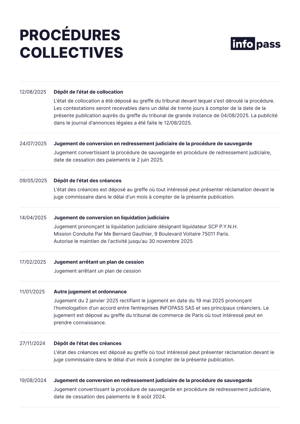 Consultez les procédures collectives des entreprises françaises